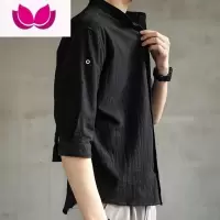 七斓日系短袖衬衫男士宽松薄款夏季中国风男装棉麻长袖衬衣外套透气潮