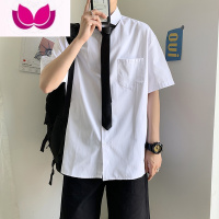 七斓夏季领带短袖衬衫男学院风韩版潮流百搭帅气bf学生日系港风白衬衣