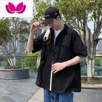 七斓夏季ins潮牌机能风五分短袖工装衬衫男韩版宽松情侣休闲半袖衬衣