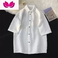 七斓华夫格衬衫男短袖夏季薄款高级感宽松半截袖衬衣ins韩版潮流外套