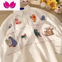 七斓日系卡通动物港风情侣装宽松衬衫男女慵懒百搭设计感小众衬衣