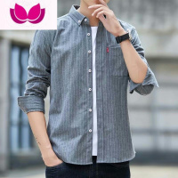 七斓夏季薄款条纹长袖衬衫男宽松ins潮流韩版衬衣男士工地干活工作服