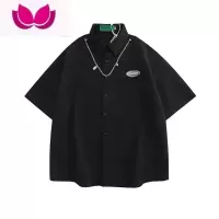 七斓美式华夫格短袖衬衫男夏季新款日系潮牌复古情侣oversize休闲衬衣