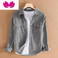 七斓日系复古灯芯绒时尚长袖衬衫男衬衣青年工装百搭宽松薄款外套