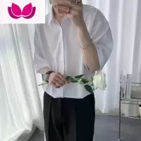七斓冰丝白色短袖衬衫男潮流百搭慵懒风宽松夏季薄款外套ins学生衬衣