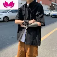 七斓夏季日系潮牌工装衬衫City Boy男士宽松叠穿百搭休闲短袖衬衣外套