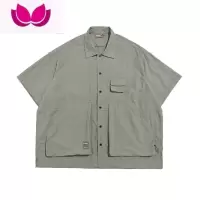 七斓日系cityboy纯色多口袋工装短袖衬衫男夏季潮牌宽松复古机能衬衣