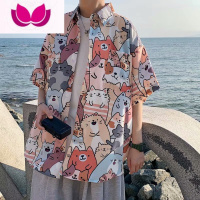 七斓夏威夷沙滩衬衫男短袖宽松大码小众设计感冰丝花衬衣ins潮牌炸街