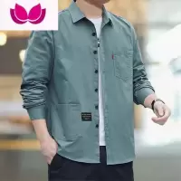 七斓款衬衫男士长袖日系宽松休闲潮新款工装衬衣青年纯色外套