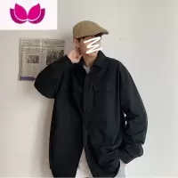 七斓港风纯色工装衬衫男ins百搭情侣衬衣长袖寸衫外套男