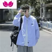 七斓港风条纹长袖衬衫男士ins潮牌百搭外套韩版潮流休闲衬衣潮