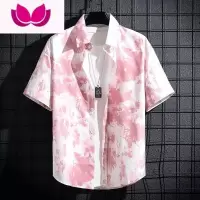 七斓短袖衬衫男ins复古宽松满印花夏威夷衬衣夏季休闲百搭学生寸衫潮