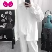 七斓简约设计款古巴领白衬衫男法式高级感宽松长袖丝滑凉薄雪纺衬衣夏