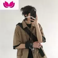 七斓高级感cityboy日系少年感美式短袖衬衫男夏季vintage衬衣工装外套