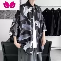 七斓校园衬衫男短袖夏季薄款小熊衬衣外套韩版设计感小众五分袖上衣潮