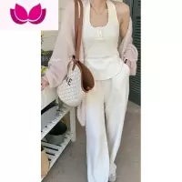 七斓Lina新款设计感挂脖背心上衣+松紧高腰阔腿休闲裤套套装女春