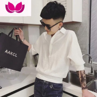 七斓社会人衬衫男短袖韩版潮流帅气精小伙七分袖寸衣网红痞帅上衣服