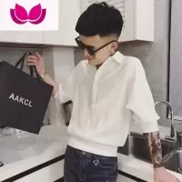七斓社会人衬衫男短袖韩版潮流帅气精小伙七分袖寸衣网红痞帅上衣服