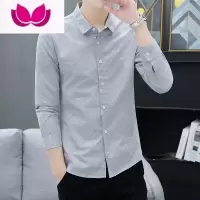 七斓长袖衬衫男士秋季新款韩版修身帅气青年商务休闲衬衣薄款时尚男装