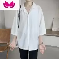 七斓日系cityboy短袖衬衫男夏季垂感薄款古巴领五分袖冰丝衬衣慵懒风