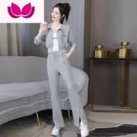 七斓长袖短款外套卫衣高腰阔腿喇叭裤休闲运动时尚洋气套装女