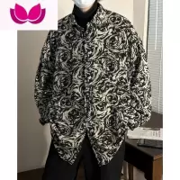 七斓花衬衫男高级感痞帅潮流宽松百搭美式炸街男生长袖衬衣外套