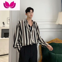 七斓痞帅高级感长袖衬衫男很仙的宽松潮流复古垂感条纹休闲衬衣