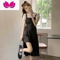 七斓背带连衣裙子设计感小众学院风套装甜辣妹茶歇法式长裙女夏季