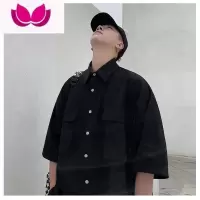 七斓夏季立体口袋工装衬衫男日系宽松痞帅短袖衬衣港风休闲五分袖外套