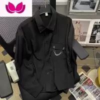 七斓夏季薄款痞帅衬衫男长袖港风日系潮牌ins小众设计感百搭潮流外套