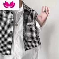 七斓小香风马甲高级感千鸟格马夹小众衬衫外搭小背心理发师男装潮牌夏