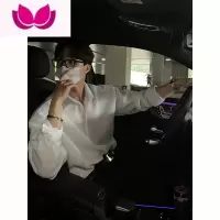 七斓长袖高级垂感坠感休闲衬衫男正装宽松潮白色衬衣痞帅夏季男士