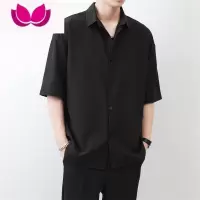 七斓夏季薄款冰丝短袖衬衫男士韩版潮流简约纯色衬衣潮牌宽松休闲上衣