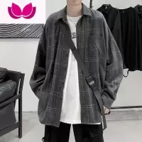 七斓格子衬衫男长袖秋季痞帅潮流外套设计感小众寸衫日系港风衬衣