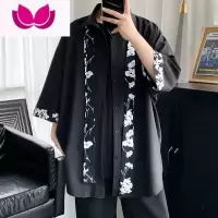 七斓夏季领带衬衫男七分袖学院风韩版潮流百搭日系港风宽松bf短袖外套