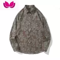 七斓港风vintage复古油画长袖衬衫男百搭潮流花衬衣宽松情侣痞帅外套