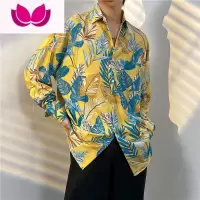 七斓花衬衫男女美式vintage复古着港风潮牌ins长袖衬衣情侣装款
