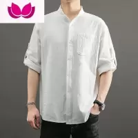 七斓亚麻衬衫男短袖衬衣宽松大码男装中国风棉麻长袖男士休闲外套上衣
