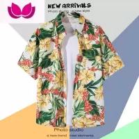 七斓ins港味vintage古着感短袖花衬衫男泰国夏威夷复古衬衣痞帅外套潮