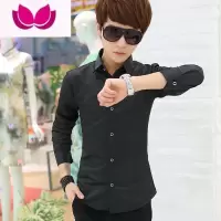 七斓春季黑色长袖衬衫男士韩版修身青少年休闲款衬衣寸衫潮流男装