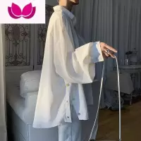 七斓排扣长袖白衬衫男潮牌ins设计感港风寸衫青少年宽松衬衣外套