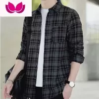 七斓长袖衬衫男韩版宽松202春装新款大码夏款格子男士衬衣青年潮男装