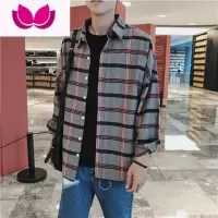 七斓[高品质]格子衬衫男长袖新款港风秋季情侣学生青少年韩版宽松潮