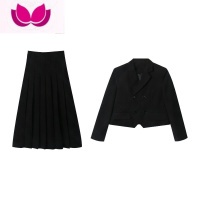 七斓穿搭学院风新中式西装裙套装小个子别致独特春装黑色连衣裙女