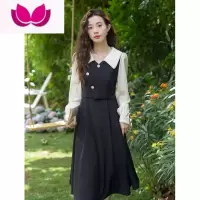 七斓法式连衣裙女2023春装新款显瘦气质茶歇裙甜美拼接假套装裙子