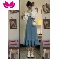 七斓牛仔背带裙子套装少女夏2023新款初中高中学生日系鱼尾连衣裙