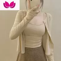 七斓休闲套装女显瘦夏季时尚洋气时髦早春季吊带开衫加套针织上衣
