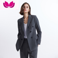 七斓灰色西装外套女2023新款双排扣职业面试正装西服套装