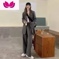 七斓灰色气质正装女套装新款宽松高级感职业大学生面试西装套