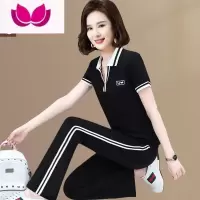 七斓冰丝运动套装女夏季2022新款时尚大码短袖中老年妈妈休闲跑步服春